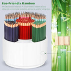 Bamboo Rotating Round Art Supply Organizer, Pencil Holder Desk Organizer - Image 4