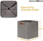 DULLEMELO 12 inch Cube Storage Bins, Large Collapsible Grey Storage Baskets for Square Cubes Organizing, Fabric Boxes Bins for Shelves Nursery Home Office Storage(4 Pack - 12" Grey) - Image 2