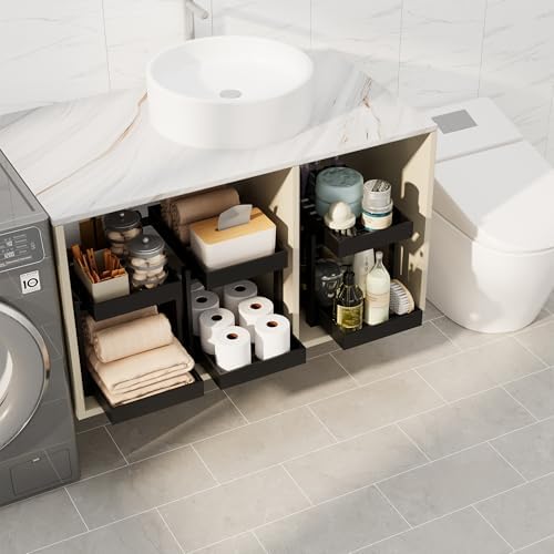 APRTAT 2 Pack Bamboo Under Sink Organizer, 2-Tier Pull Out Storage Drawers - Image 3