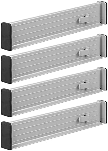 mDesign Expandable Dresser Drawer Divider with Foam Ends, Drawer Divider Locks in Place, Separators for Clothing and Accessories in Closet or Dresser Drawer, Ligne Collection, 4 Pack, Gray/Black by mDesign
