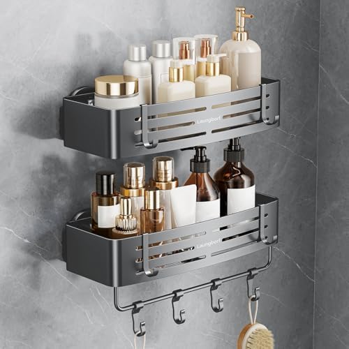Rectangle Shower Caddy Suction Cup, Gray (2 Pack) by Laungborf