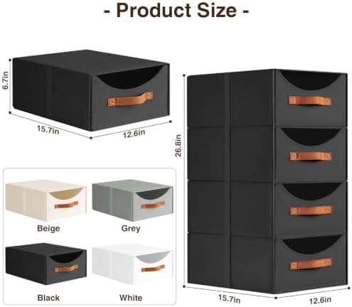 Homsorout Stackable Storage Drawers - Large Collapsible Storage Bins with Drawers, 6 Pack Closet Shelf Organizer Basket, Fabric Pull Out Organizer for Bedroom, Living Room, Dorm, Black - Image 3
