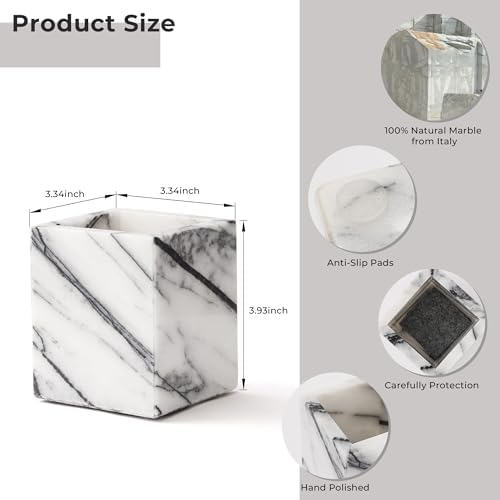 Natural Lilac Marble Toothbrush Holder 3.93Inch Solid Stone Makeup Brush Organizer, Luxurious Pen Holder, Square Utensil Storage Container for Bathroom, Office, Countertop Home Decor (WH097) - Image 2