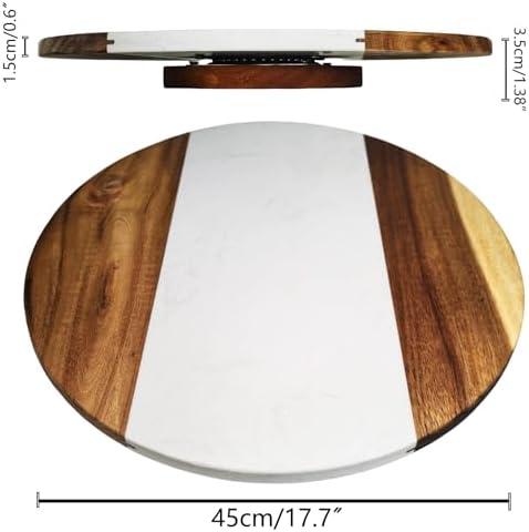 18" Marble & Wood Lazy Susan Turntable, Rotating Serving Tray - Image 3