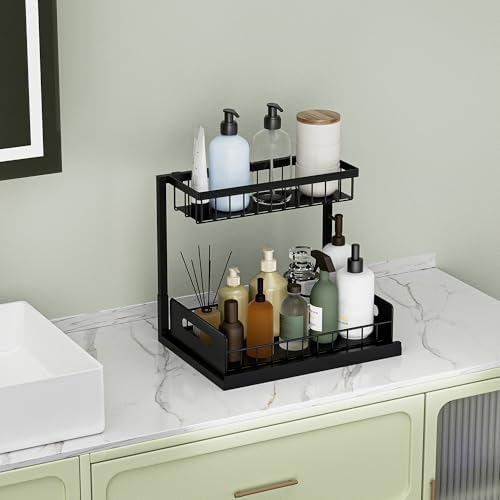 Under Sink Organizer and Storage, Slide Out Cabinet Organizer, Pull Out Sink Shelf for Kitchen Bathroom Laundry, 2 Pack Black - Image 4