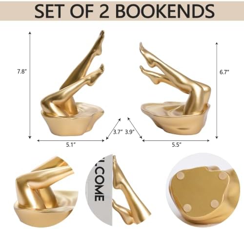 Gold Legs Sculpture Bookends for Shelves, Modern Resin Book Ends Decorative - Image 3