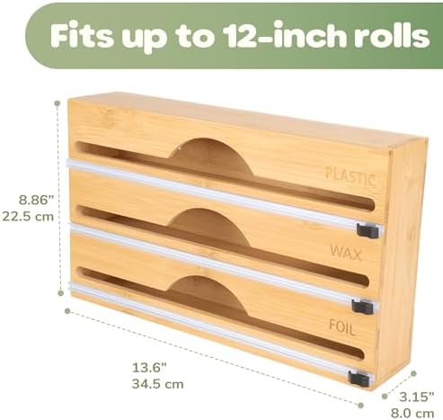 Bamboo 3-in-1 Wrap Dispenser with Cutter - 12" Rolls - 8 Units - Image 3