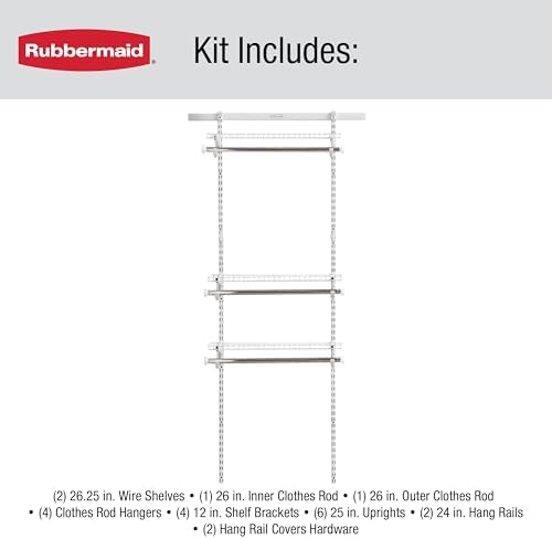 Rubbermaid Configurations Custom Closet Kit, 2-4 Ft. Adjustable Metal Wire Shelving, White Finish, Expandable Organization System, Hardware Included, for Home Closet/Pantry/Laundry/Mudroom - Image 6