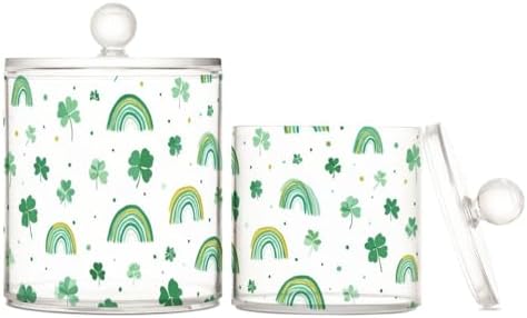 Green Shamrocks and Rainbows Qtip Holder Waterproof Dustproof Apothecary Jars with Lids For Bathroom Cotton Swabs Makeup Sponges Floss Picks Bath Salts 2 Pack by Tatenale