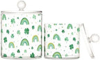 Green Shamrocks and Rainbows Qtip Holder Waterproof Dustproof Apothecary Jars with Lids For Bathroom Cotton Swabs Makeup Sponges Floss Picks Bath Salts 2 Pack by Tatenale