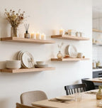 17 Inch Rustic Wood Floating Shelves Farmhouse Wooden Wall Shelves for Bathroom Bedroom Living Room Kitchen Office Set of 6 Light Brown - Image 2