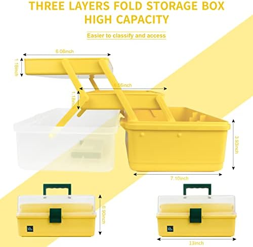 Creahaus 13 inch Art Craft Organizer Storage Box with 3 Layer, Multipurpose Plastic Tool Box with Handle for Sewing, Art Supply, Medicine, Nail, Hair Accessories (Yellow) - Image 2
