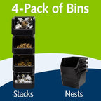 ReadySpace Medium-Tall Stackable Plastic Storage Bins, 4-Pack, Black - Image 3