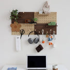 Wooden Pegboard Modular Display Organization Storage Wall Hooks Shelf (Two Colored Finish-B-4) - Image 2