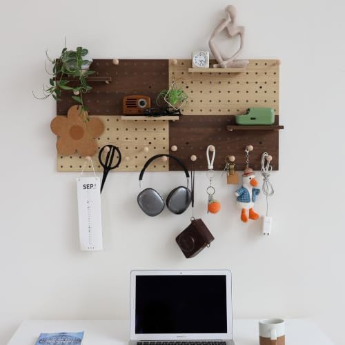 Wooden Pegboard Modular Display Organization Storage Wall Hooks Shelf (Two Colored Finish-B-4) - Image 2
