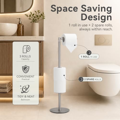 Toilet Paper Holder Stand Freestanding, Heavy Duty Bathroom Tissue Holder Brushed Nickel - Image 3