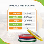PackagingSuppliesByMail PSBM Poly Bag Sealing Tape, Green, 3/8 Inch x 180 Yards, 6 Pack, 2.3 Mil, Colored Sealer Tape for Dispenser Refill, Bags, Polybags, Wrapping, Freezer - Image 3