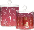 Gradient Red Christmas Santa Claus Deer Candy Canes Qtip Holder Waterproof Dustproof Apothecary Jars with Lids For Bathroom Cotton Swabs Makeup Sponges Floss Picks Bath Salts 2 Pack - Image 2