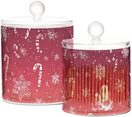 Gradient Red Christmas Santa Claus Deer Candy Canes Qtip Holder Waterproof Dustproof Apothecary Jars with Lids For Bathroom Cotton Swabs Makeup Sponges Floss Picks Bath Salts 2 Pack - Image 2