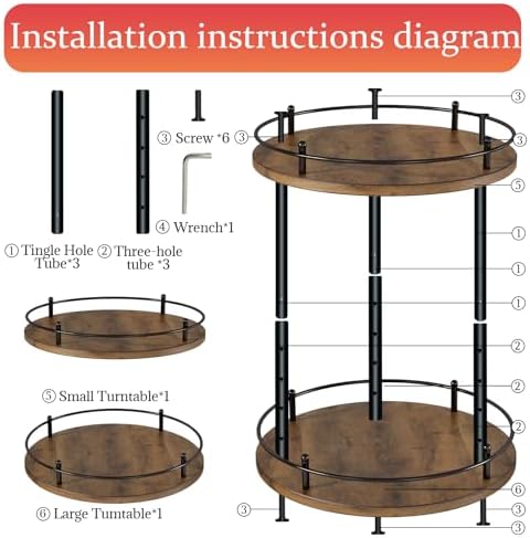 2 Tier Lazy Susan Organizer,2-Tier Spinning Spice Rack with Stable Carousel Base & 4 Height Settings for Cupboard Kitchen Countertop Dining Table Cupboard (Two-Ply(Round)) - Image 5
