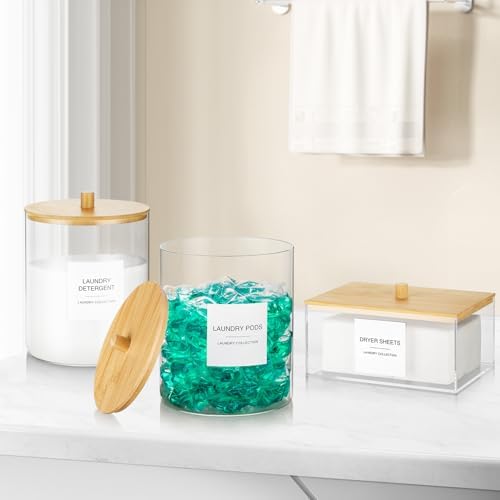 3 Pack Glass Jars and Acrylic Dryer Sheet Holder, Laundry Pods Container with Bamboo Lid and Measuring Cups for Laundry Room Organization, Powder Detergent Containers - Image 5