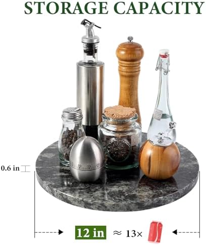 Koville 12'' Black Marble Lazy Susan for Dinning, Marble Turntable for Kitchen Counter, Lazy Susans Organizer for Cabinet, Serving Rotation Spinning Tabletop Organizer Swiveling, Spice Rack Storage - Image 3