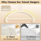 MIZGI 50 Pack Ivory Velvet Hangers - No Shoulder Bumps, Heavy Duty Non-Slip Chrome Hooks for Jackets, Coats, Pants - Image 3