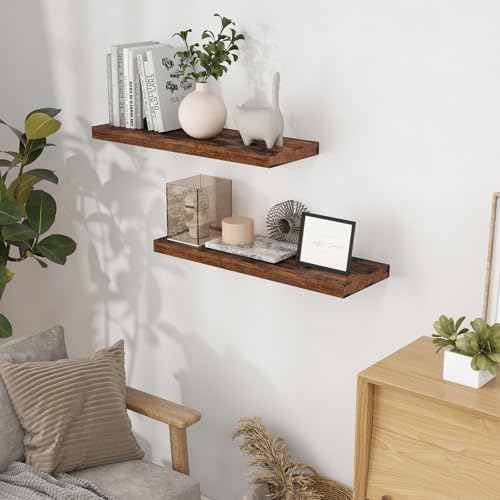 Fun Memories 32" W x 9.3" D Floating Shelves, Rustic Wood Deep Shelves for Bedroom, Kitchen, Living Room, Long Floating Shelf for Wall, Storage Display Wall Shelf for Books Decor, Rustic Brown - Image 2