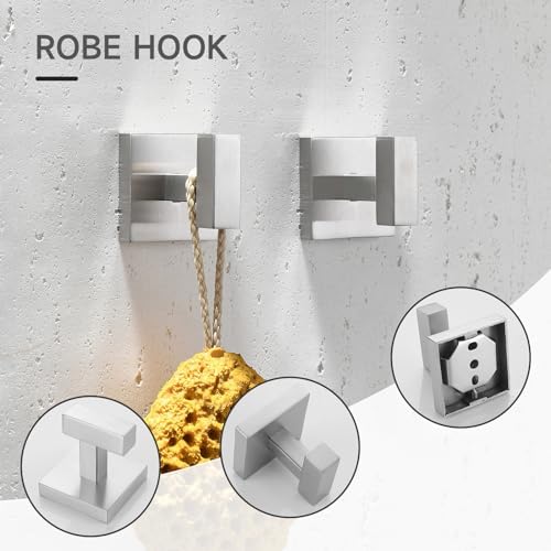 TQKAG Brushed Nickel Bathroom Hardware Accessories Set 10 Pieces, 23.6" SUS304 Stainless Steel Towel Bar Set Wall Mounted Includes Single Towel Bar, Towel Ring, Toilet Paper Holder, Double Towel Hooks - Image 4