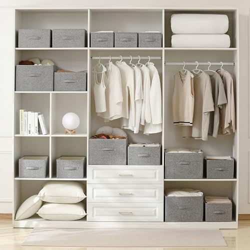 Linen Folding Storage Bins, 3 Pack Large Storage Baskets, Washable, Clothing Storage Bins with Handle, Closet Organizer for Storage Sweater,Sheets(dark grey, 18½"x13½x8½) - Image 5