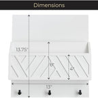 BLU MONACO | Wall Mount Key Holder with Mail Organizer | Wooden Command Center with 3 Hooks and 2-Tier Letter Pockets | Entryway Mail Sorter & Key Rack | White Geometric Wall Organizer for Office Home - Image 6