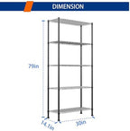REGILLER 5-Wire Shelving Metal Storage Rack Adjustable Shelves,Standing Storage Shelf Units for Laundry Bathroom Kitchen Pantry Closet(Black,14.1" D x 30" W x 79" H) - Image 3