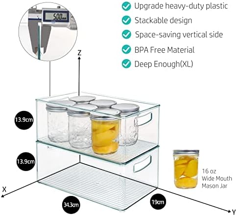 Hudgan 8 PACK Stackable Pantry Organizer Bins (3 Size) - Clear Fridge Organizer for Kitchen, Freezer, Refrigerator, Cabinet - Plastic Storage Container with Handle for Home - Image 5