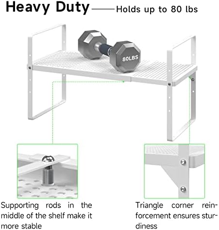 Expandable Storage Shelf, Stackable Organizer Rack, White Small 2 PK - Image 4