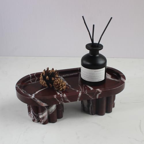 Natural Travertine Marble Oval Tray with 2 Legs, 10" Vanity Decorative Tray for Countertop Organizer, Catchall Tray for Perfume, Candles, Jewelry Dish - Image 3