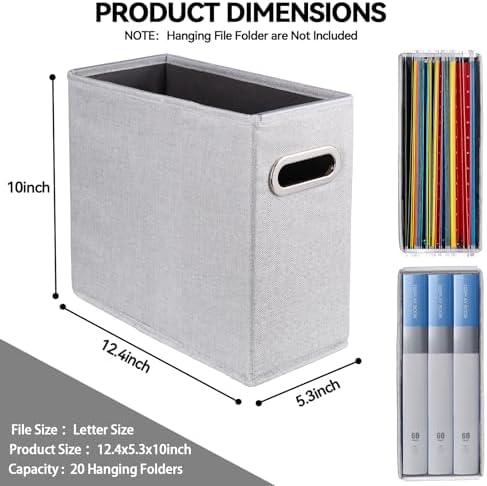 4 Pack Letter Size File Storage Box Collapsible, Fabric Hanging File Folders Organizer, Portable Office Document Holder with Metal Handle, Smooth PVC Rails, Light Gray - Image 2
