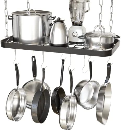 Hanging Pots and Pans Organizer Rack for Ceiling Wall Mount Grid Kitchen Pot Storage Shelves for Utensils, Cookware with 8 S Hooks (24.4 x 11.8 x 1.2 inches)- JACKCUBE DESIGN MK397B by JACKCUBEDESIGN