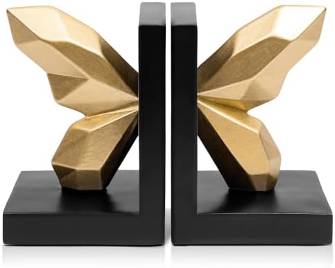 Butterfly Bookends – Luxury Decorative Gold & Black Resin Book Holders, Heavy Duty Book Stoppers for Bookshelves, Home Office, Library & Desk Decor, Elegant Gift for Book Lovers - Image 2