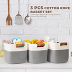 danpinera 3 Pack 11"x11" Woven Basket for Organizing, Square Storage Baskets for Pillows, Towels, Toy, Clothes, Magazines, Decorative Storage Cubes for Bedroom, Living Room, Classroom, Grey - Image 3