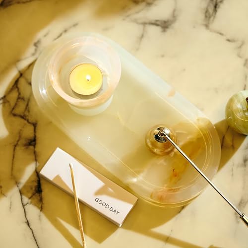 Natural Marble Decorative Tray, 9.8”x4.4”, Cream Amber - Image 2