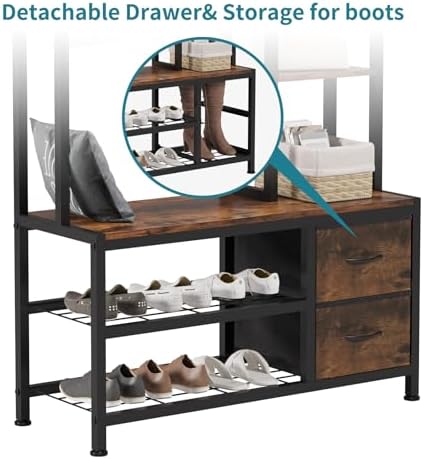 LUMTOK Hall Tree with Bench & Shoes Storage,Entryway Coat Rack with Drawers - Image 5
