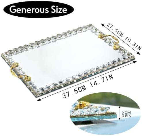 Large Crystal Tray Modern Glass Mirror Jewelry Trinket Trays with Diamond - Image 3