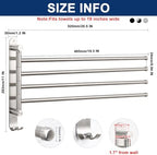 NearMoon Swivel Towel Rack, 19.5" Thicken 304 Stainless Steel 4-Arm Towel Bar, Space Saving Wall Mounted Towel Holder with Hook, Rustproof Swing Out Towel Hanger for Bathroom, Kitchen (Brushed Nickel) - Image 2