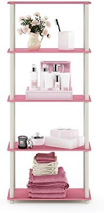 Furinno TURN-N-TUBE Storage Shelves, 5-Tier Book Shelf, Corner Shelf, Toolless Open Shelves, for Organization and Storage, Living Room, Garage, Home Office, Pink - Image 5