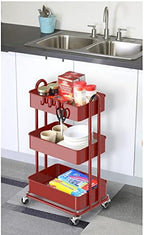 Simple Houseware 3-Tier Heavy Duty Metal Utility Rolling Cart, Red - Image 5