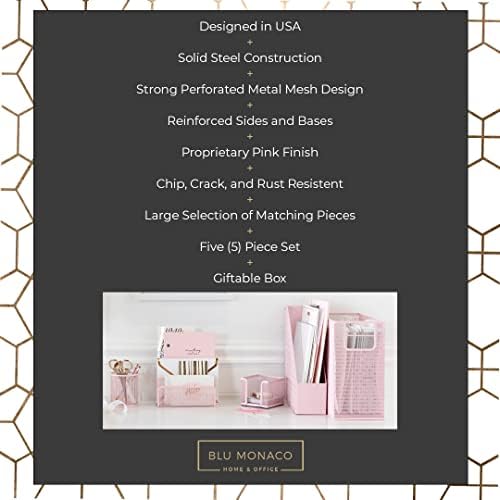 BLU MONACO | Pink Desk Organizer Set | 5 Piece Metal Office Desk Organizer with Hanging File Holder, Magazine Organizer, Pen Cup, Sticky Note Holder, Letter Sorter | Desk Organizers and Accessories - Image 3
