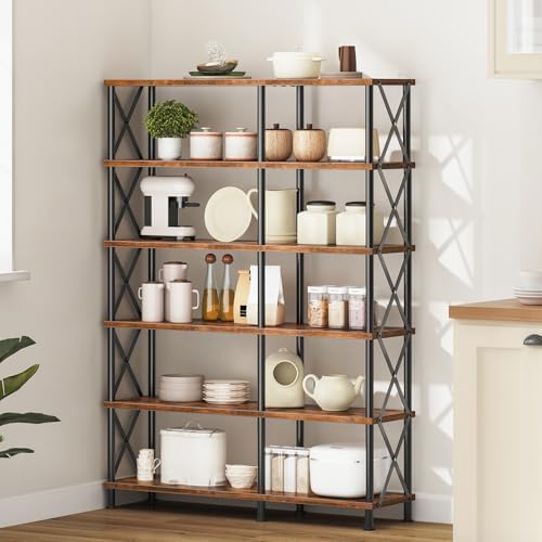 HOOBRO Corner Bookshelf, 6-Tier L-Shaped Bookcase, Industrial Open Display Shelf Tall Storage Organizer, Vertical Storage Rack, for Living Room, Home Office, Rustic Brown and Black BF61SJ01 - Image 6