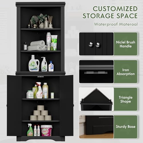 Flamaker Corner Cabinet, Freestanding Corner Shelf for Bathroom, Black - Image 5