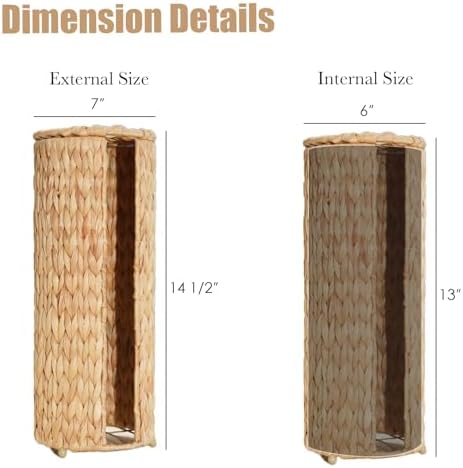 PINXIURY Water Hyacinth Paper Roll Holder, Wicker Toilet Paper Holder Stand for Bathroom, 3 Rolls of Toilet Paper Storage, Toilet Roll Holder Stand for Bathroom and Under Sink - Image 2