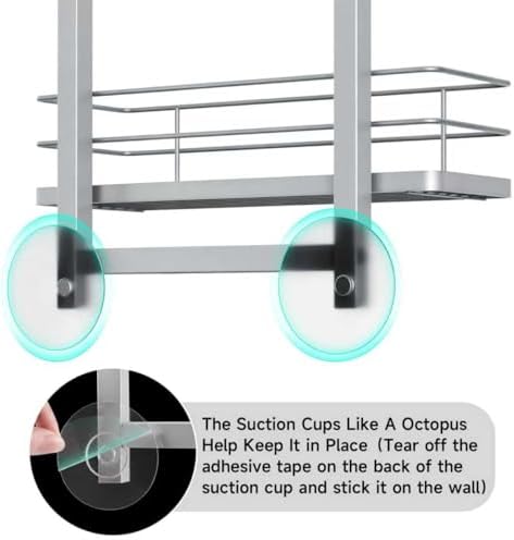 Shower Caddy Hanging (Silver), Adjustable Anti-Swing-Over The Shower Head Caddy, 3 Tier Height Bathroom Storage Organizer Bathroom Shelves Basket Rack Shower Caddies (3Tier) - Image 7